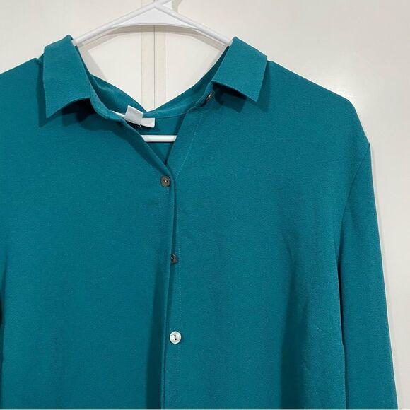J. Jill Teal Long Sleeve Button Down Flowy Blouse - Picture 3 of 5